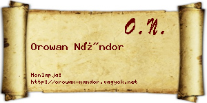 Orowan Nándor névjegykártya